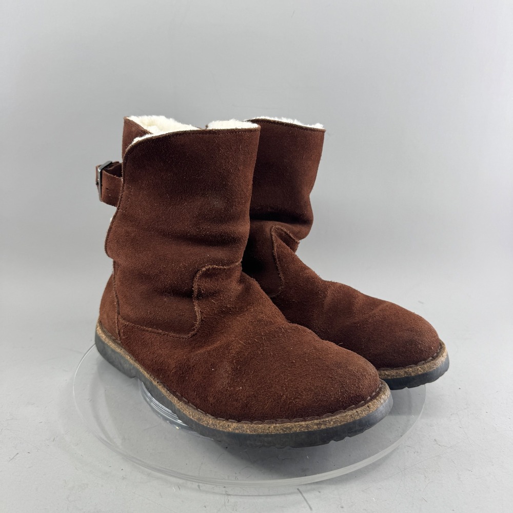 Birkenstock Womens Suede Shearling Lined Bakki Ankle Boots Brown Buckle 40 9 9.5